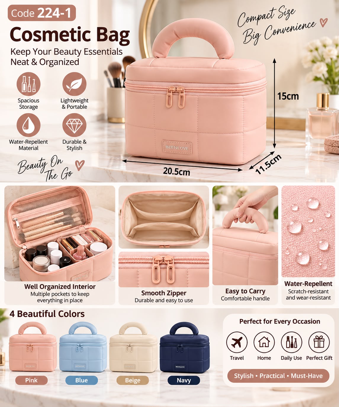 Organized Travel Cosmetic Pouch