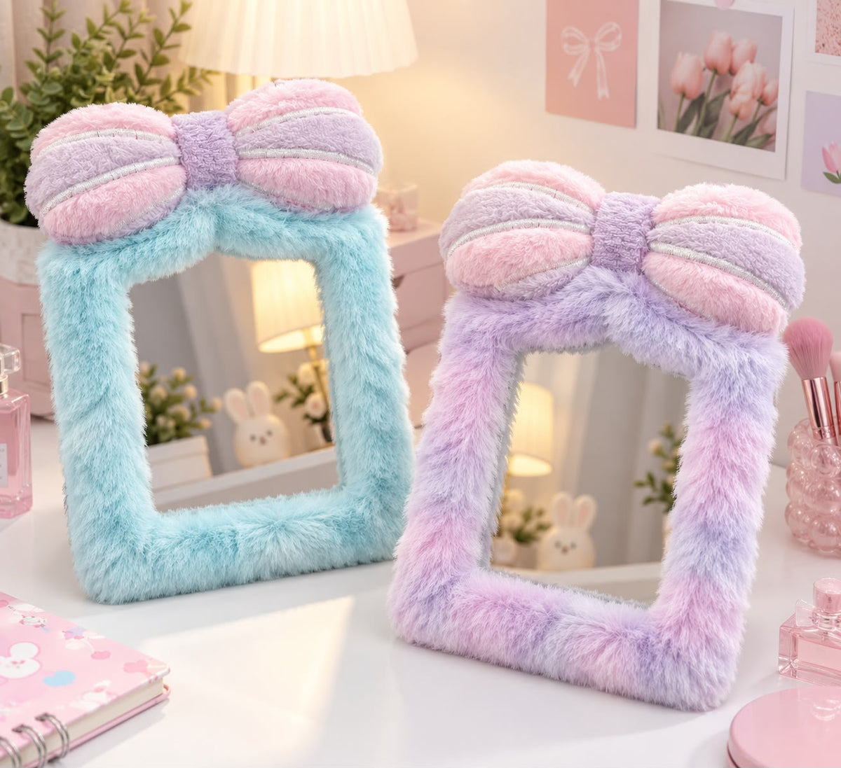 Pastel Bow Plush Mirror