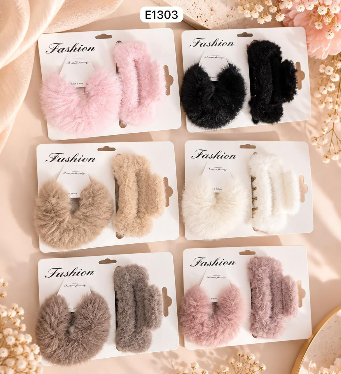 Plush Hair Clip and Scrunchie Set