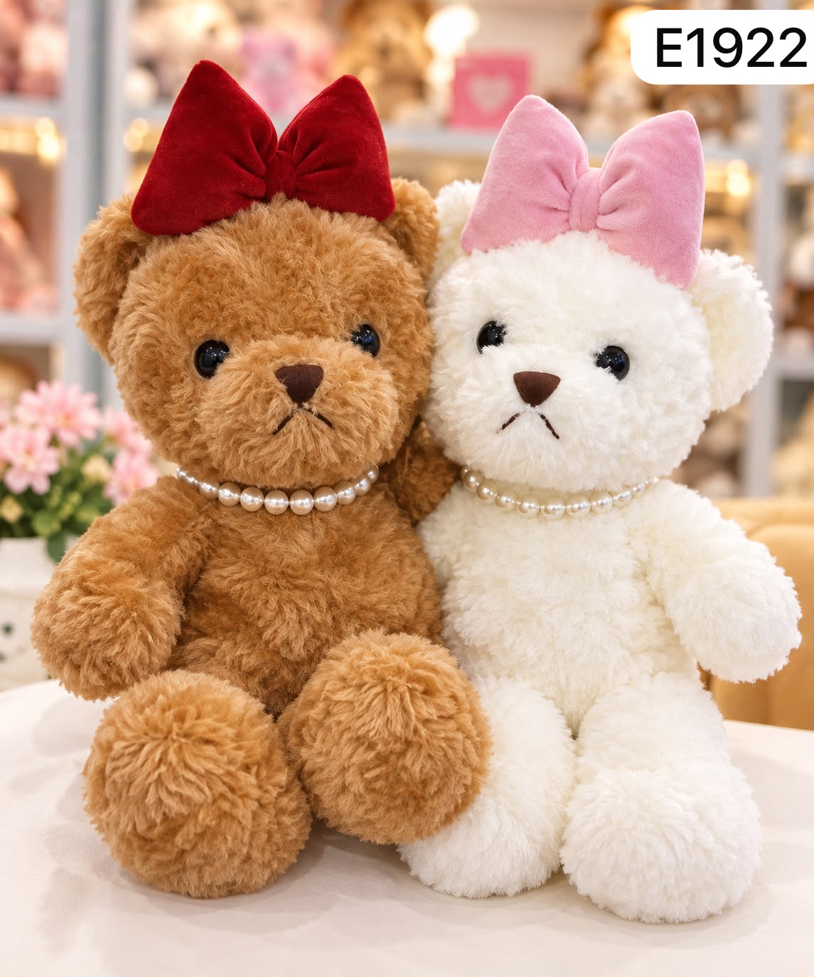 Bow Teddy Bear with Beaded Necklace