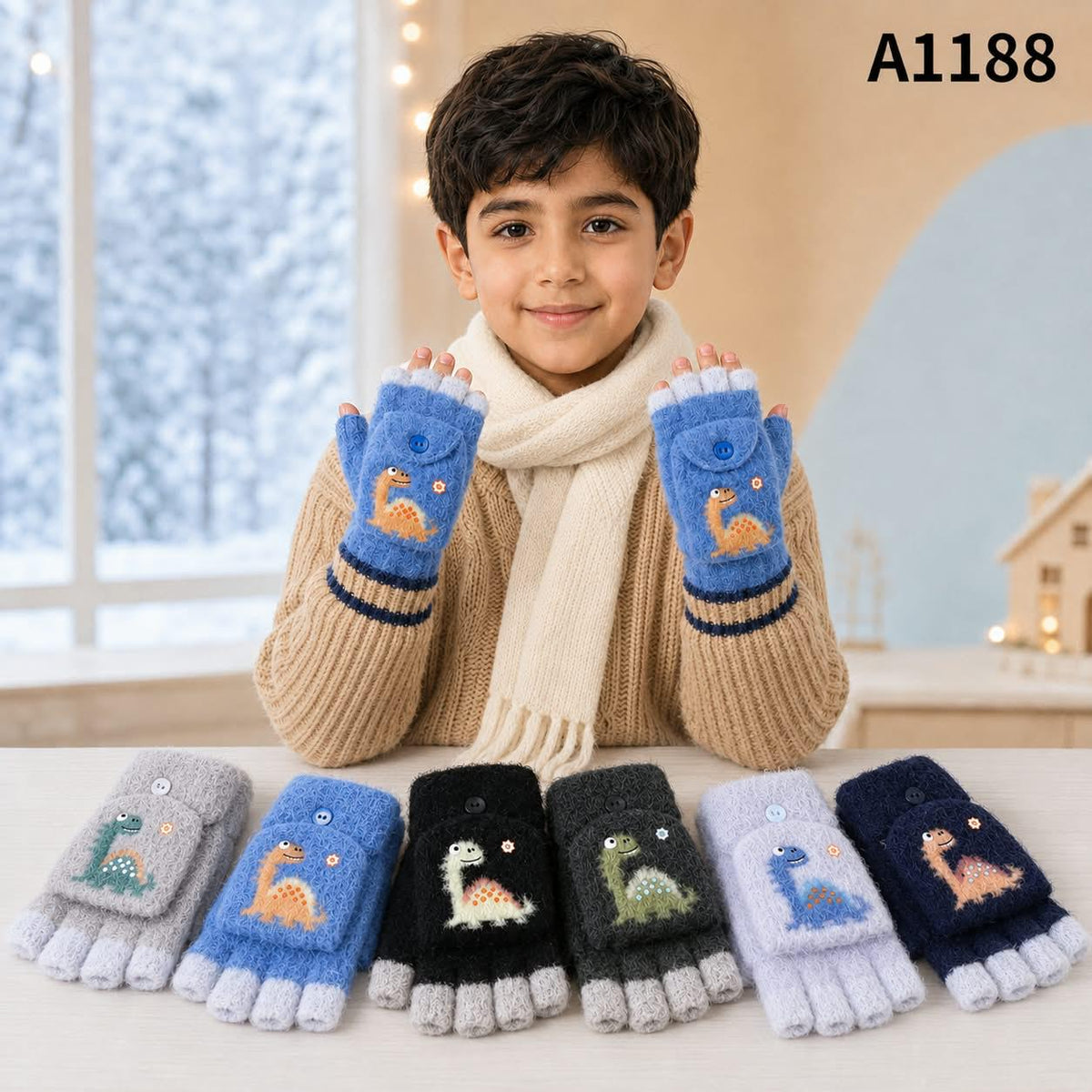 Dinosaur Fingerless Gloves