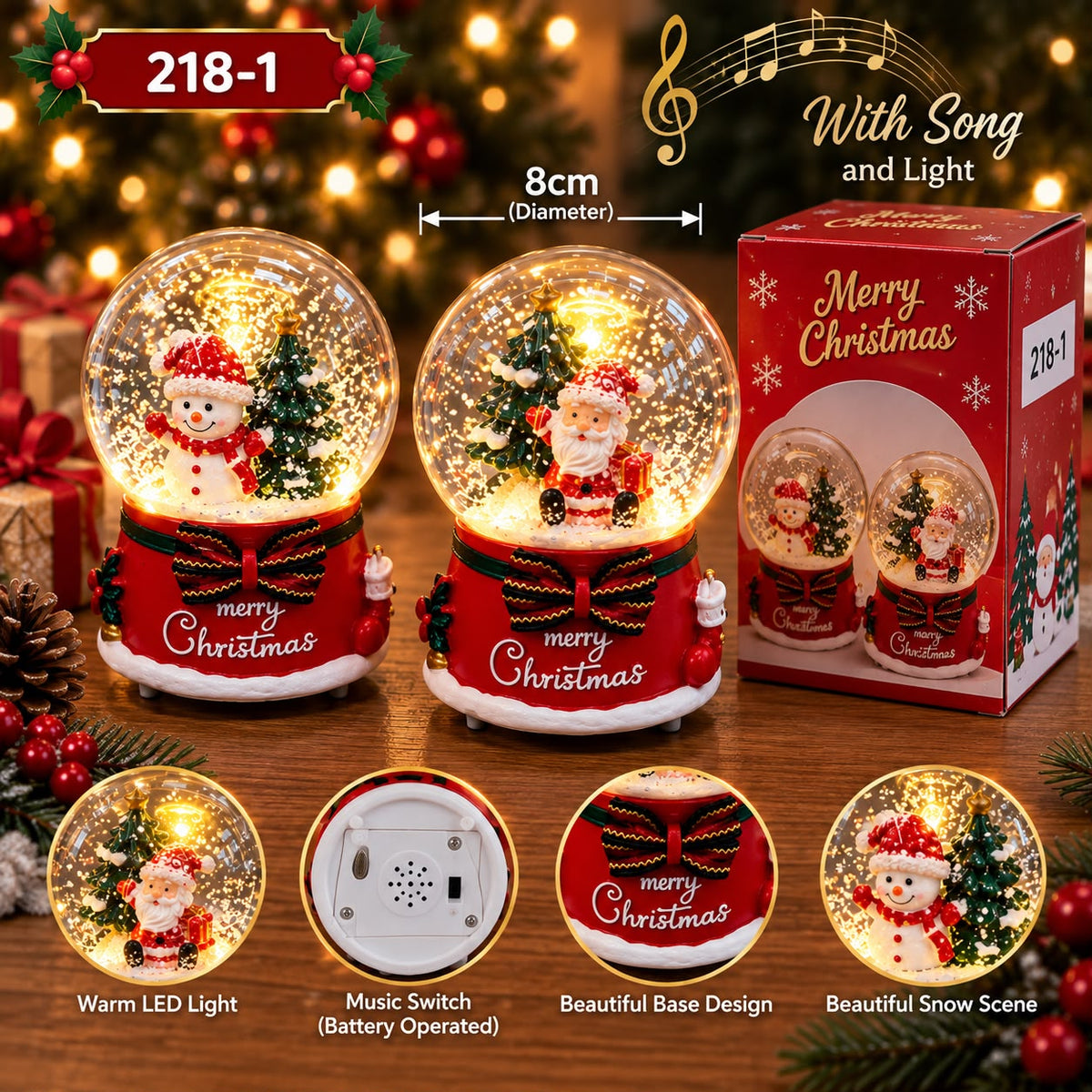 Santa and Snowman Musical Snow Globe