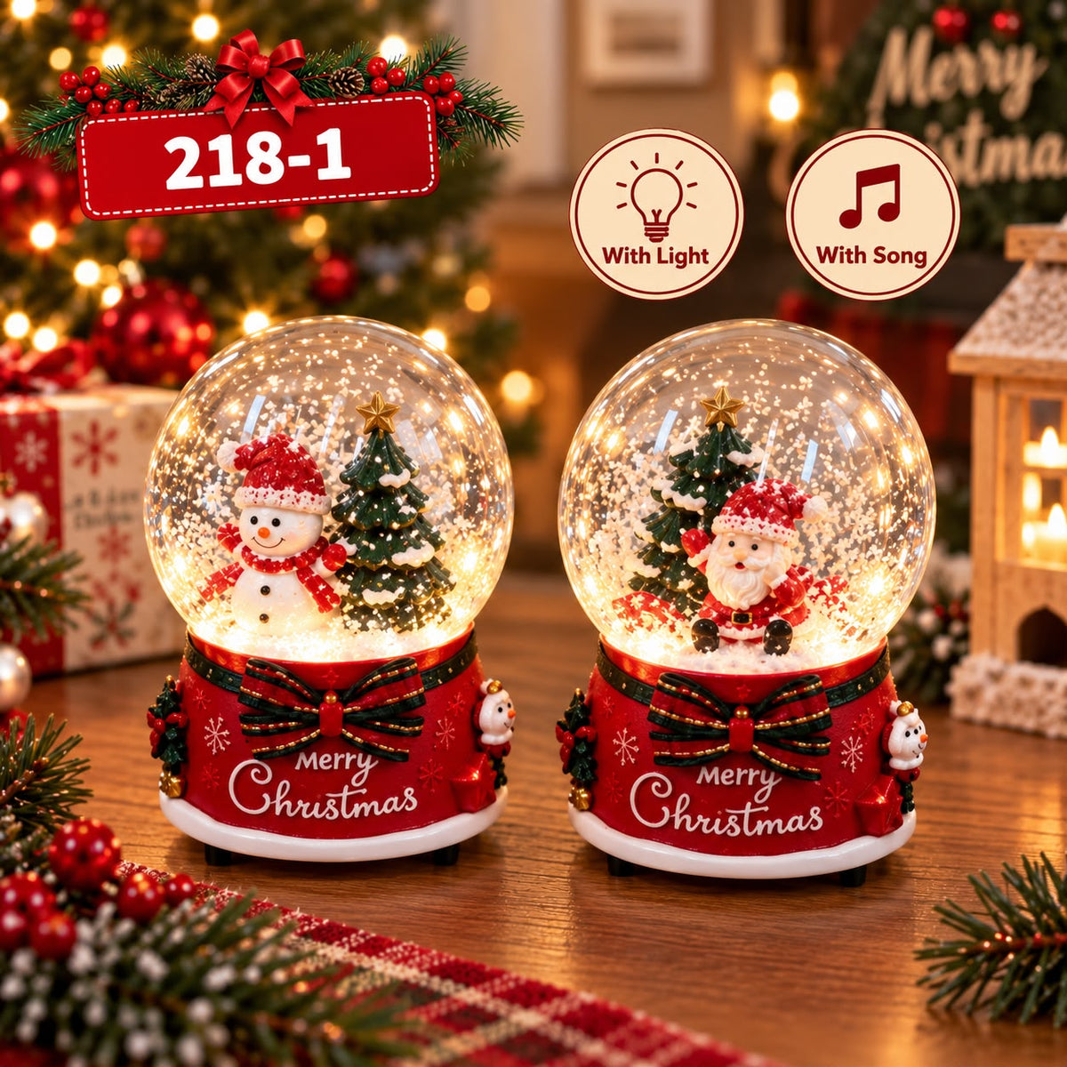 Santa and Snowman Musical Snow Globe
